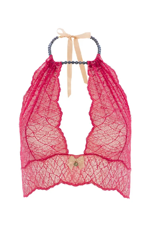 Women's Silk Lingerie Sets Red bustier bralette with pearl strand - Sydney Dark Bralette Women's Silk Lingerie Sets Red bustier bralette with pearl strand - Sydney Dark Bralette