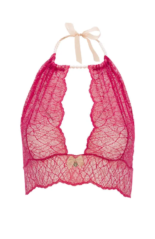 Women's Sheer Lingerie Nightgowns Red bustier bralette with pearl choker - Sydney bralette Women's Sheer Lingerie Nightgowns Red bustier bralette with pearl choker - Sydney bralette