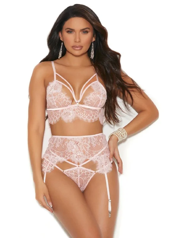 Women's Lingerie with Matching Robes Elegant Moments EM-30021, 3 PC Eyelash lace bralette set with strappy front detail Women's Lingerie with Matching Robes Elegant Moments EM-30021, 3 PC Eyelash lace bralette set with strappy front detail