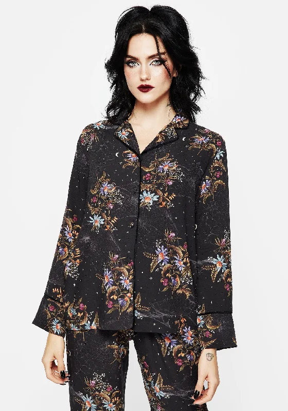 Lingerie Gift Sets for Women Cleome Floral Spiderweb Button Up Pyjama Top