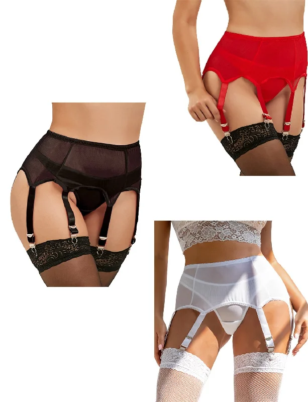 Women's Lingerie with Matching Robes 6 Strap High Waist Suspender