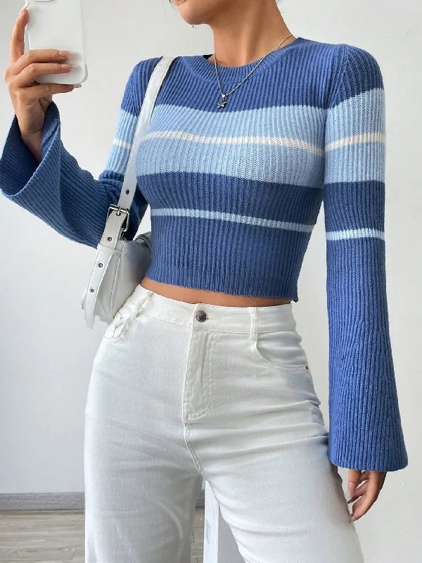 Affordable Lingerie for Women MOOSTA Women's Color Block Long Sleeve Cropped Sweater