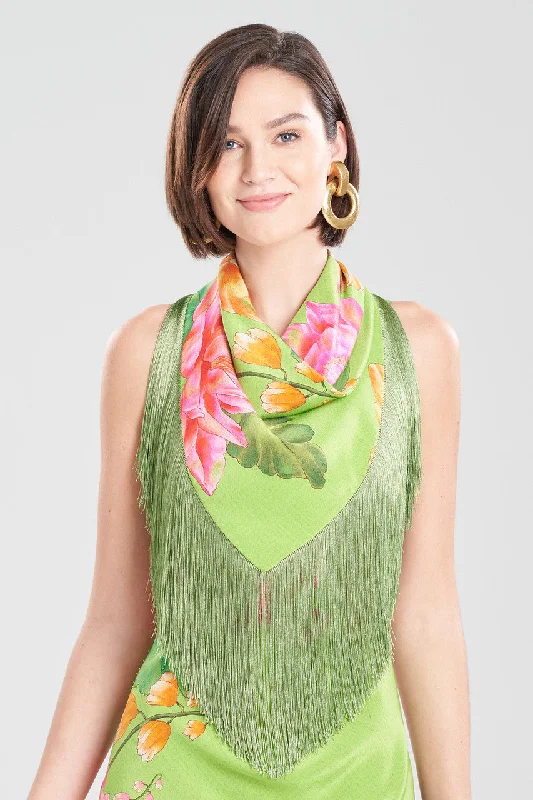 Women's Sheer Lingerie Nightgowns Hanabi Fringe Silk Scarf