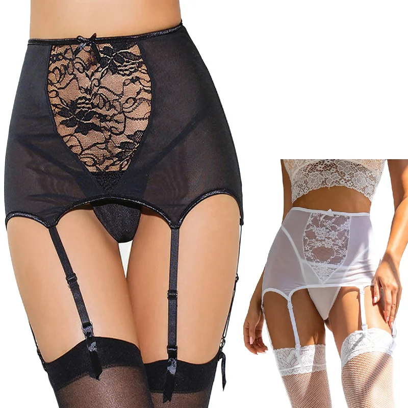 Eco-Friendly Organic Lingerie for Women Deep Floral Lace Garter Belt