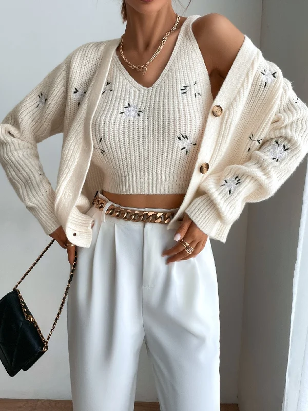 Women's Everyday Wear Lingerie MOOSTA Floral Embroidery Cardigan & Knit Top