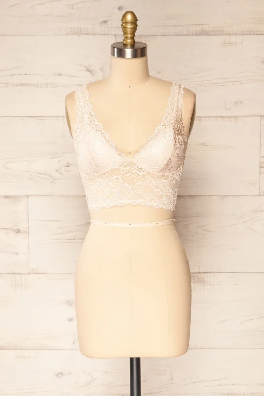 Women's Satin Sleepwear Lingerie Braize Ivory | Lace Bralette