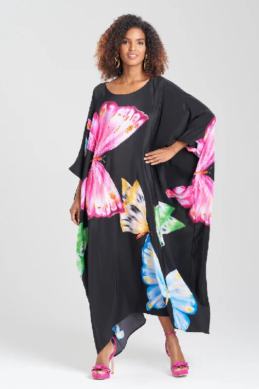 Breathable Bamboo Lingerie for Women Kyoko Butterfly Beaded Silk Caftan