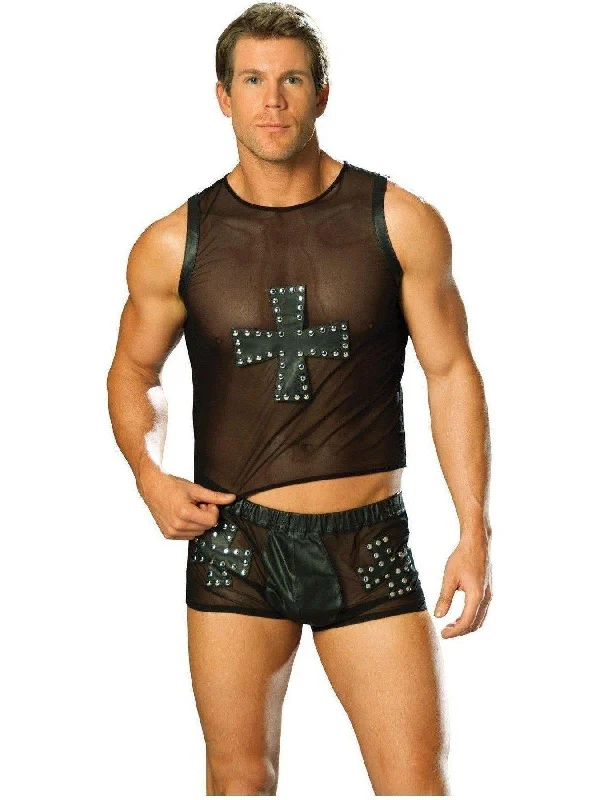 Women's Maternity Lingerie Elegant Moments L9285 Men's Leather and mesh shorts with cross, nail head detail