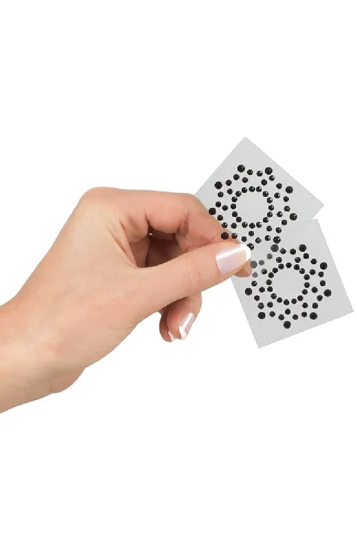 Women's Satin Sleepwear Lingerie Black rhinestone nipple stickers