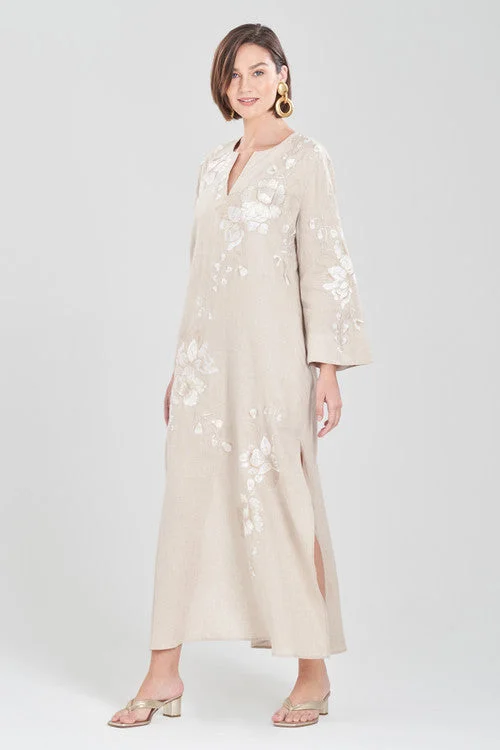 Women's Bridal Lingerie Collection Linen Embroidered Slit Caftan