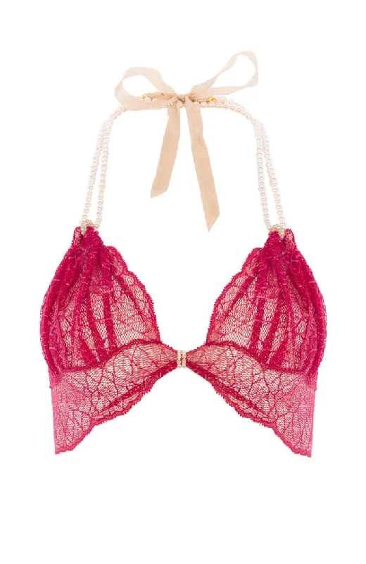 Affordable Lingerie for Women Red bralette with pearl strand - Sydney Bra