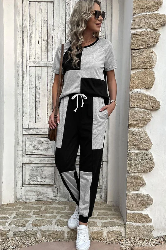Women's Bridal Lingerie Collection Color Block Raglan Sleeve Tee and Joggers Set