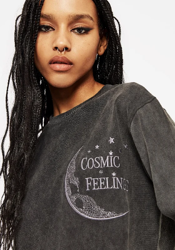 Women's Everyday Wear Lingerie Cosmic Long Sleeve Crop Pyjama Top