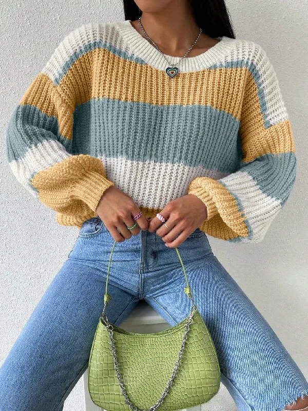 Women's Thermal Lingerie for Cold Weather Essnce Women's Colorblock Crew Neck Drop Shoulder Long Sleeve Casual Sweater Women's Thermal Lingerie for Cold Weather Essnce Women's Colorblock Crew Neck Drop Shoulder Long Sleeve Casual Sweater