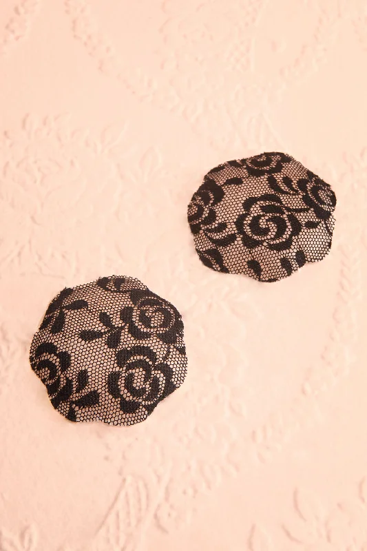 Plus Size Lace Lingerie for Women Petales Black | Lace Pattern Adhesive Pasties