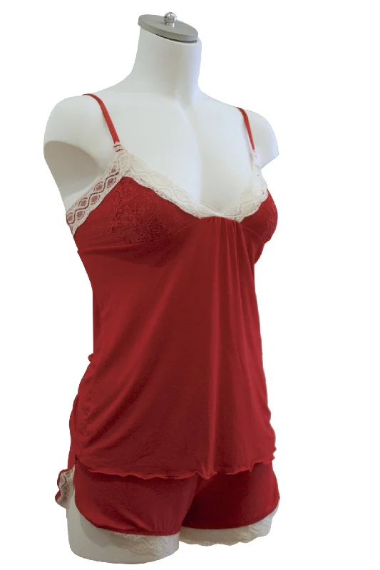 Women's High Waist Lingerie Bodysuits Celine Cami and Shortie Set | Red