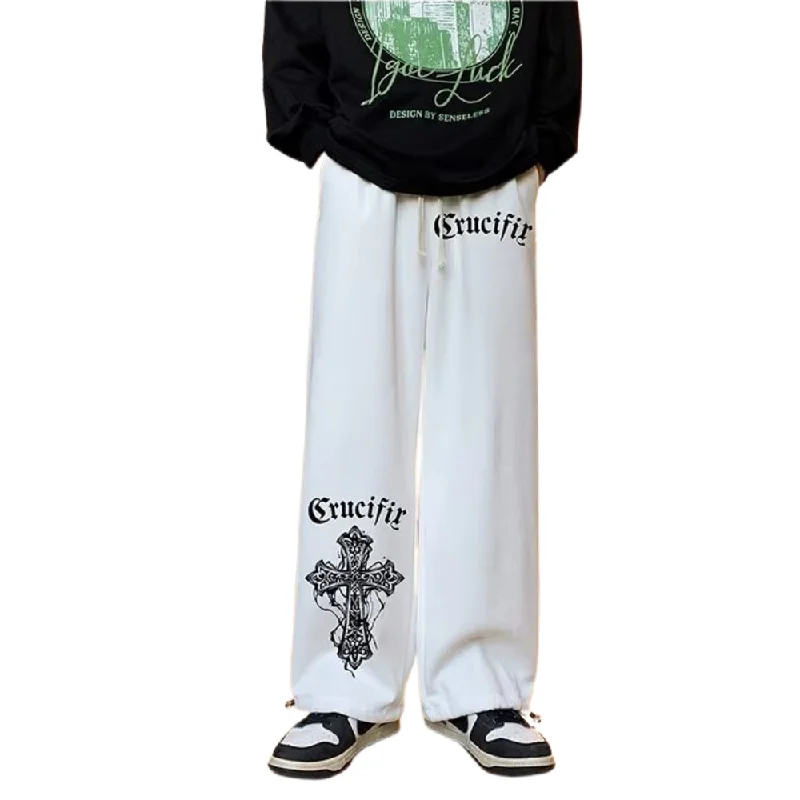 Women's Wide - Leg Sweatpants in Beige with Elastic Cuffs for a Relaxed and Trendy OutfitAmerican High Street Cross Sweatpants
