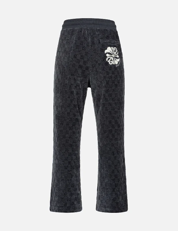 Women's Terry - Cloth Sweatpants in Beige for a Soft and Absorbent Lounge OptionConcave Check Pattern Kamon Embroidery Straight Fit Sweatpants Women's Terry - Cloth Sweatpants in Beige for a Soft and Absorbent Lounge OptionConcave Check Pattern Kamon Embroidery Straight Fit Sweatpants