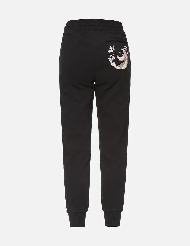 Drawstring - Waist Women's Cotton - Blend Sweatpants in White for a Casual and Comfortable Everyday LookCrane and Logo Embroidered Sweatpants Drawstring - Waist Women's Cotton - Blend Sweatpants in White for a Casual and Comfortable Everyday LookCrane and Logo Embroidered Sweatpants