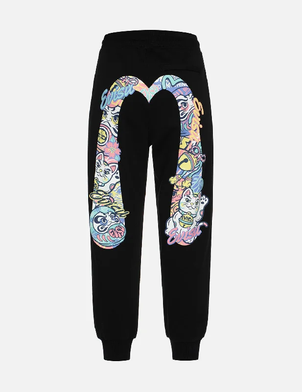 Women's Terry - Cloth Sweatpants in Beige for a Soft and Absorbent Lounge OptionDaruma and Fortune Cat-pattern Daicock Print Regular Fit Sweatpants