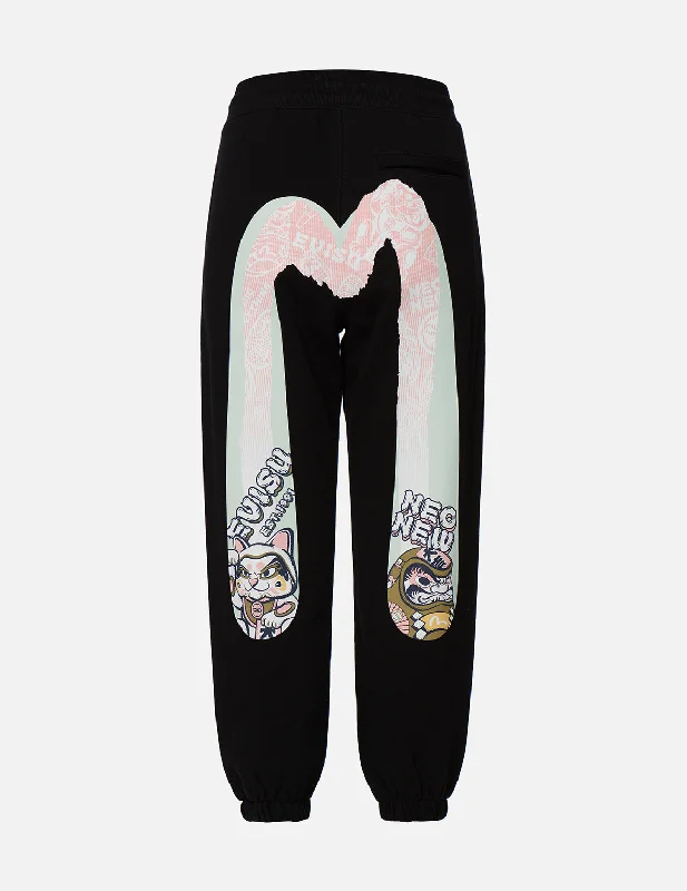 Women's Split - Hem Sweatpants in Burgundy for a Unique and Fashionable TwistFortune Cat and Daruma Double Daicock Print Sweatpants