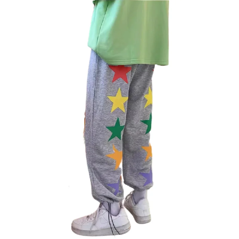 Plus Size Women's Cargo Sweatpants in Khaki with Multiple Pockets for a Practical and Stylish OptionHip Hop Colorful Pentagram Sweatpants