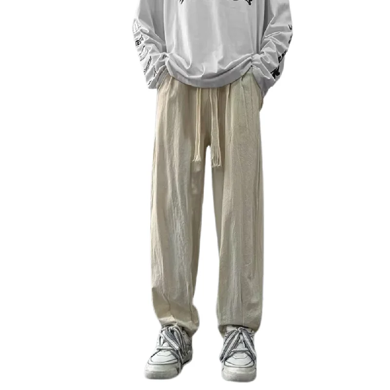 Plus Size Women's Side - Stripe Sweatpants in Navy and White for a Nautical - Inspired StyleJapanese Solid Color Loose Sweatpants
