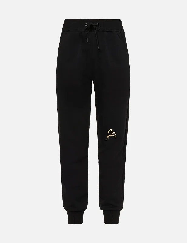 High - Waisted Women's Jogger Sweatpants in Black with Zip Pockets for a Stylish and Practical LookKamon and Logo Print Sweatpants