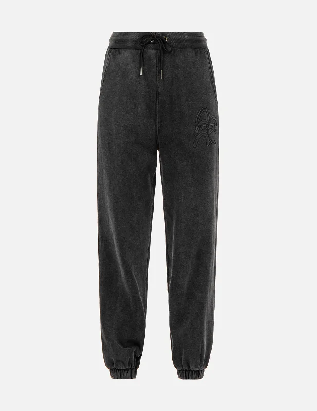 Faux Leather Women's Sweatpants in Black for an Edgy and Fashion - Forward StyleLogo and Seagull Embossed Sweatpants Faux Leather Women's Sweatpants in Black for an Edgy and Fashion - Forward StyleLogo and Seagull Embossed Sweatpants