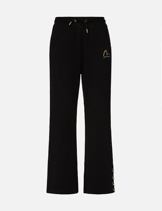 Women's Wide - Leg Sweatpants in Beige with Elastic Cuffs for a Relaxed and Trendy OutfitMetal Ring Sweatpants
