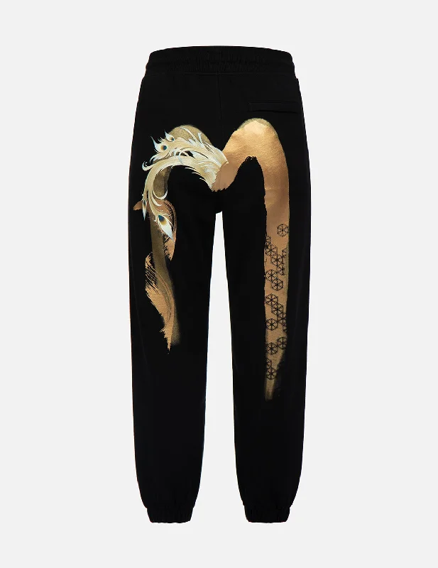 Women's Ankle - Length Sweatpants in Olive Green with Reflective Stripes for Nighttime RunsPeacock and Kamon-pattern Daicock Foil-Print Sweatpants