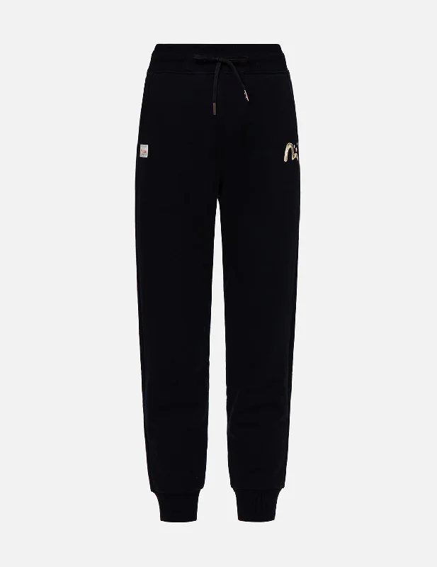 Plus Size Women's Elastic - Waist Sweatpants in Dark Green with a Flattering FitSeagull and Kamon Embroidery Sweatpants