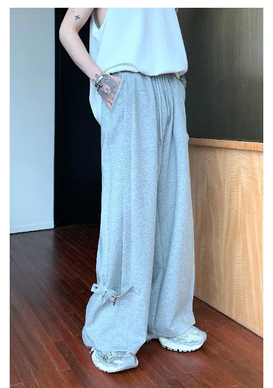 Women's Wide - Leg Sweatpants in Beige with Elastic Cuffs for a Relaxed and Trendy OutfitSide Buckle Wide Leg Sweatpants Women's Wide - Leg Sweatpants in Beige with Elastic Cuffs for a Relaxed and Trendy OutfitSide Buckle Wide Leg Sweatpants