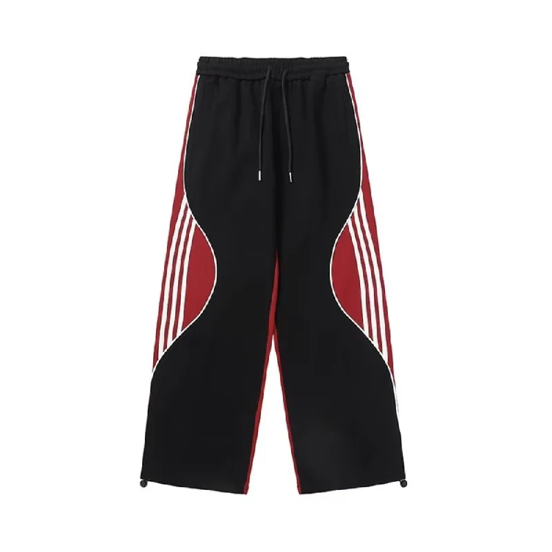 Women's Wide - Leg Sweatpants in Beige with Elastic Cuffs for a Relaxed and Trendy OutfitUrban Hip Hop Drawstring Stripe Sweatpants