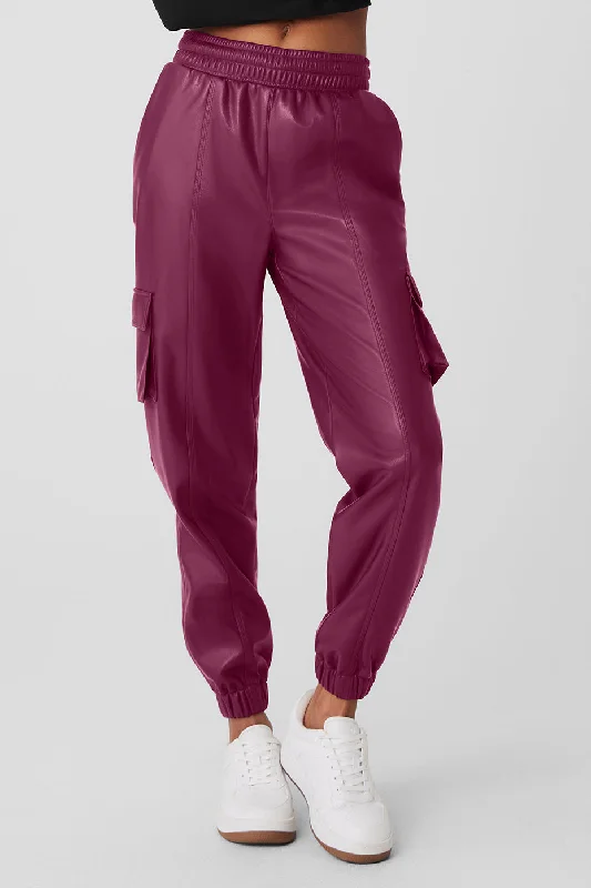 Printed Graphic Women's Sweatpants in Purple with Inspirational Quotes for a Motivating LookFaux Leather Power Hour Jogger - Wild Berry