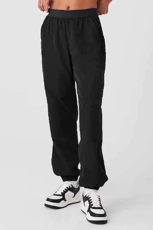 Printed Floral Women's Sweatpants in Pink for a Feminine and Spring - Inspired LookMixed Media Reinvention Jogger - Black