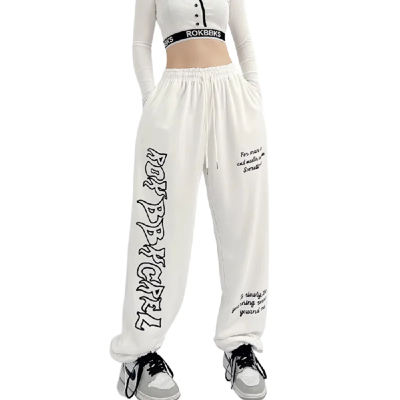 Pocket - Less Women's Sweatpants in Light Blue for a Sleek and Minimalist LookWomen's Hip Hop Goth Letters Sweatpants