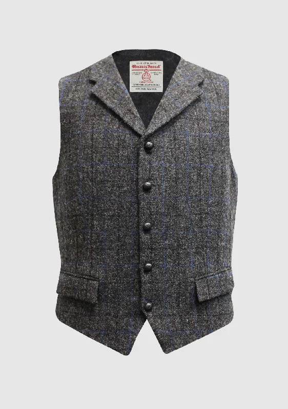 Embroidered women's cotton coats in a bohemian pattern for a unique designAngus Waistcoat - Grey/Blue Check Embroidered women's cotton coats in a bohemian pattern for a unique designAngus Waistcoat - Grey/Blue Check