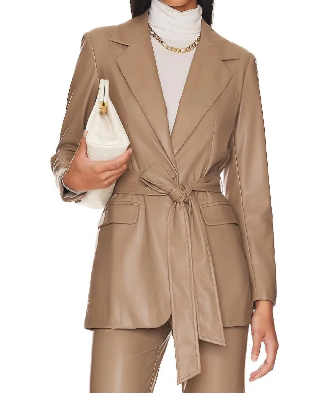 Women's Slim - Fit Blazers in Charcoal Gray for a Professional AppearanceBardot Faux Leather Belted Jacket In Taupe Women's Slim - Fit Blazers in Charcoal Gray for a Professional AppearanceBardot Faux Leather Belted Jacket In Taupe