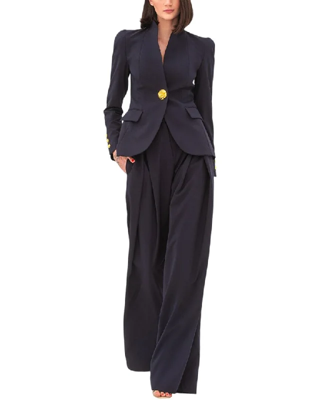 Plus Size Women's Cropped Velvet Blazers in Burgundy for a Night OutBGL 2pc Wool-Blend Blazer & Pant Set