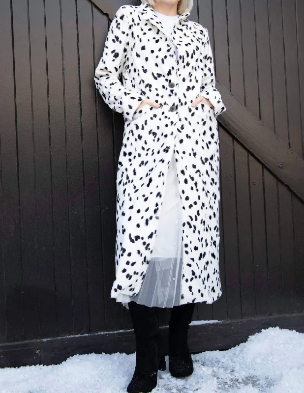 Women's knee - length wool blend coats with a fur collar for added warmthCamila Coat In Dalmatian Dot Women's knee - length wool blend coats with a fur collar for added warmthCamila Coat In Dalmatian Dot