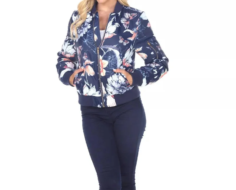 Oversized women's wool coats in a monochromatic look for a trendy outfitFloral Bomber Jacket In Navy Oversized women's wool coats in a monochromatic look for a trendy outfitFloral Bomber Jacket In Navy
