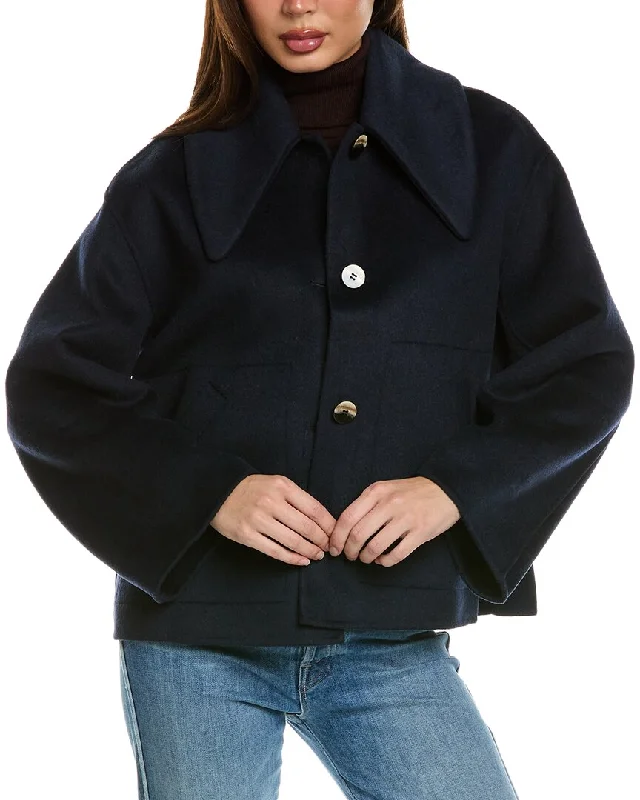 Oversized Women's Checkered Blazers in Black and White for a Trendy StyleGANNI Wide Collar Wool-Blend Jacket