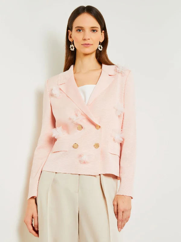 Women's cropped leather coats with silver studs for an edgy lookHeritage Fit Double Breasted Jacket - Floral Applique Knit Women's cropped leather coats with silver studs for an edgy lookHeritage Fit Double Breasted Jacket - Floral Applique Knit