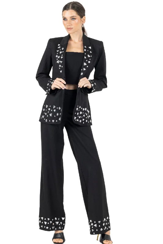 Plus Size Women's Military - Inspired Blazers with Gold Accents for a Bold LookJoslin White Stone Blazer in Black Plus Size Women's Military - Inspired Blazers with Gold Accents for a Bold LookJoslin White Stone Blazer in Black