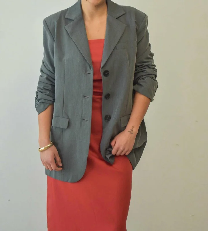 Single - Breasted Women's Linen Blend Blazers in Earth Tones for Casual WearMenswear Blazer In Charcoal