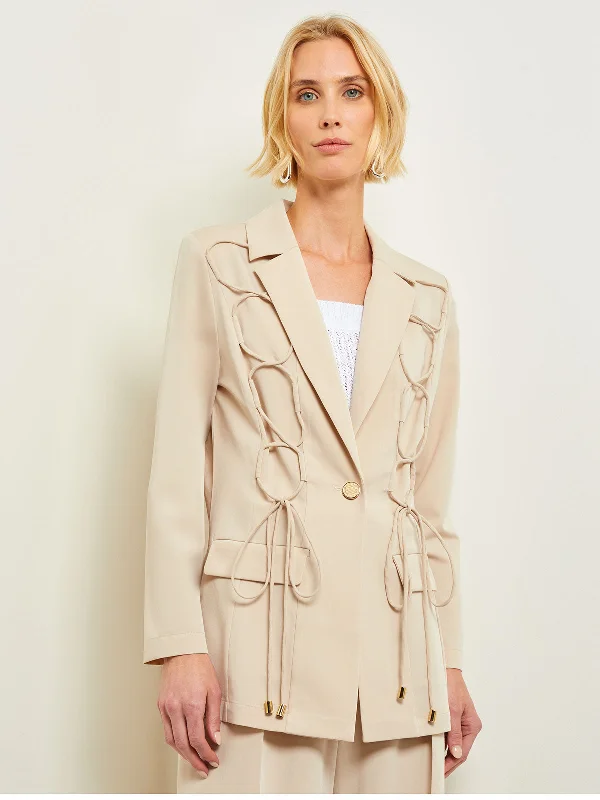 Women's pea coats with brass buttons for a nautical - inspired styleModern Fit Single Button Jacket - Lace Tie Detail Woven Women's pea coats with brass buttons for a nautical - inspired styleModern Fit Single Button Jacket - Lace Tie Detail Woven