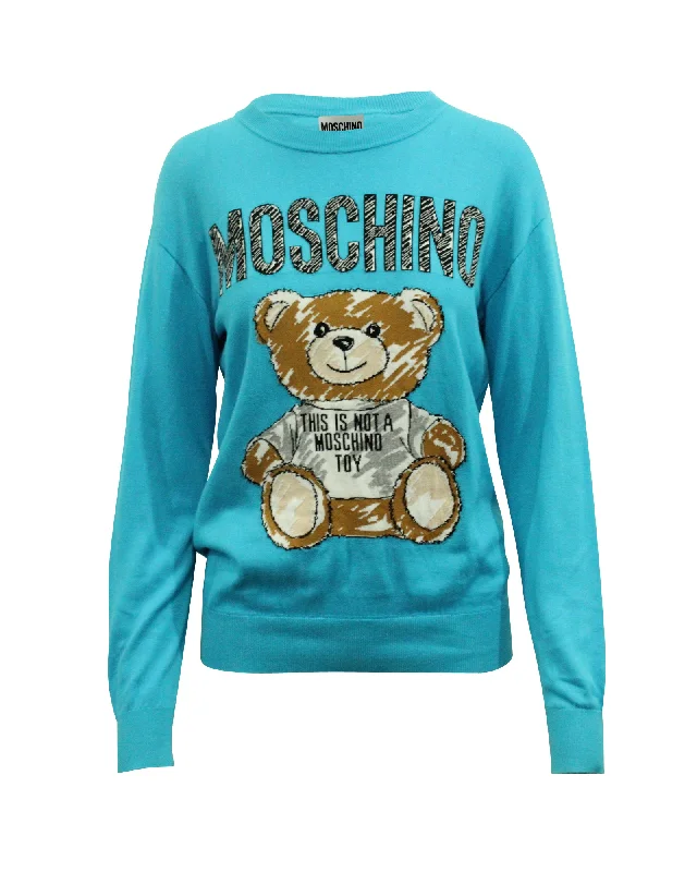Double - Breasted Women's Polyester Blazers in Bright Colors for a Fun StyleMoschino Teddy Bear Sweatshirt in Blue Cotton Double - Breasted Women's Polyester Blazers in Bright Colors for a Fun StyleMoschino Teddy Bear Sweatshirt in Blue Cotton
