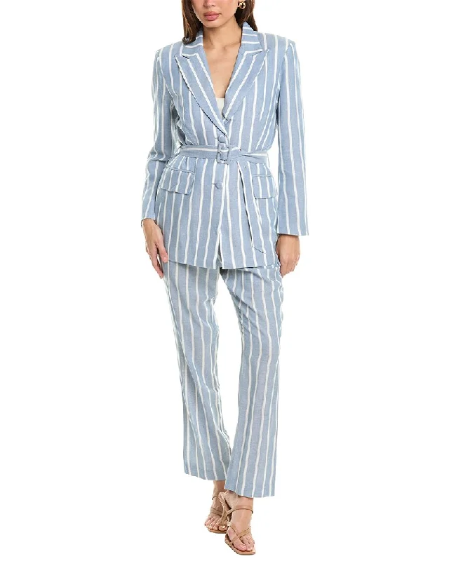Women's Tailored Stretch Blazers in Navy Blue for Business MeetingsPascale La Mode 2pc Linen-Blend Blazer & Pant Set