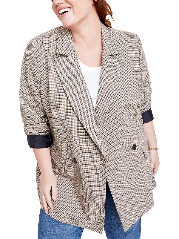 Plus Size Women's Cropped Velvet Blazers in Burgundy for a Night OutPlus Womens Sequined Plaid Double-Breasted Blazer Plus Size Women's Cropped Velvet Blazers in Burgundy for a Night OutPlus Womens Sequined Plaid Double-Breasted Blazer